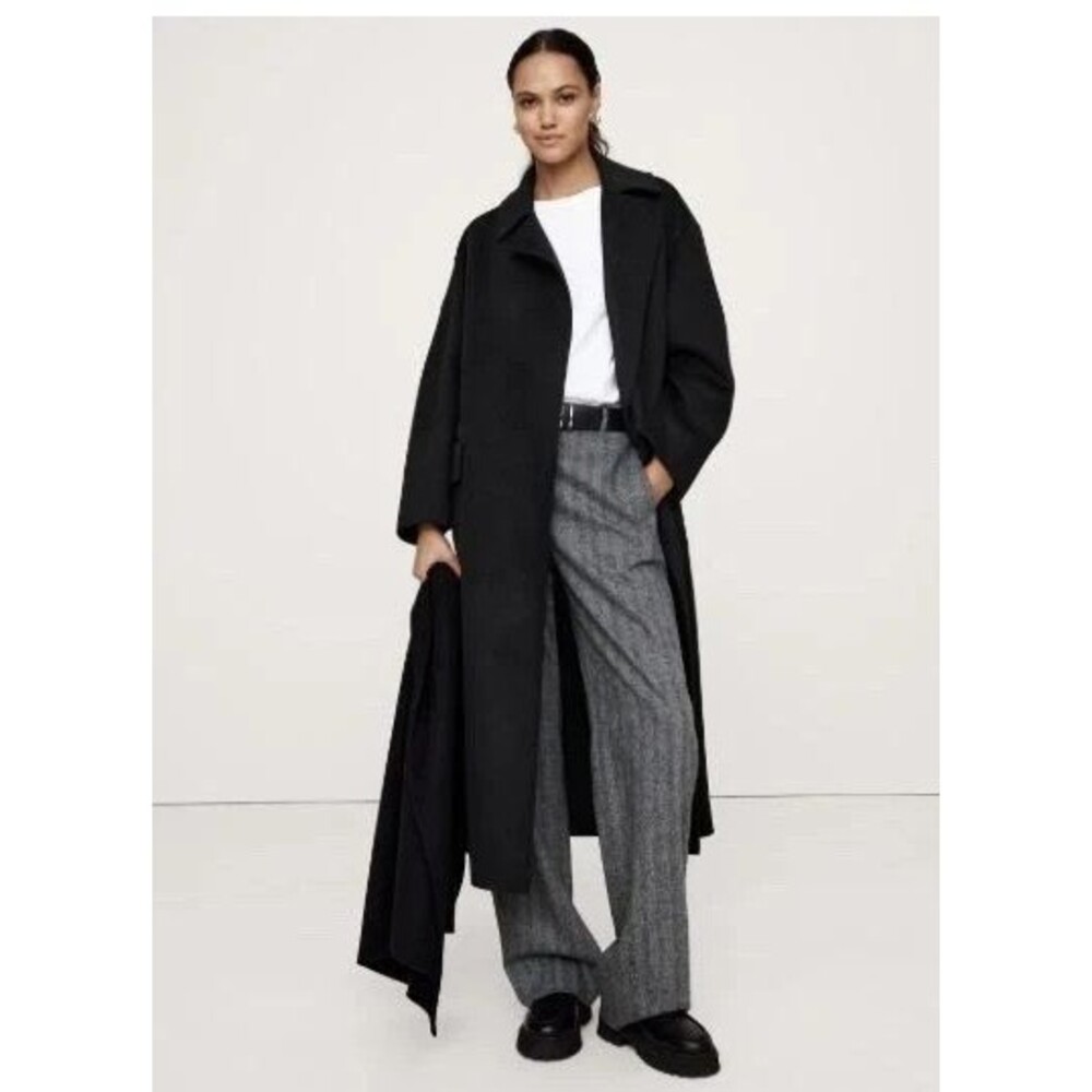Banana Republic Oversized Double-Faced Wool Black Cape Trench Coat L NWT